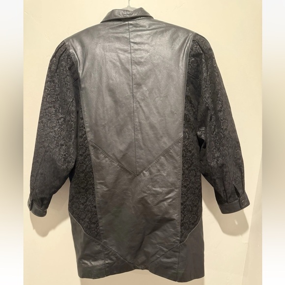 Vintage 80s Wilsons Black Leather Jacket Womens Medium Paisley Suede Sleeve Coat - Picture 3 of 9
